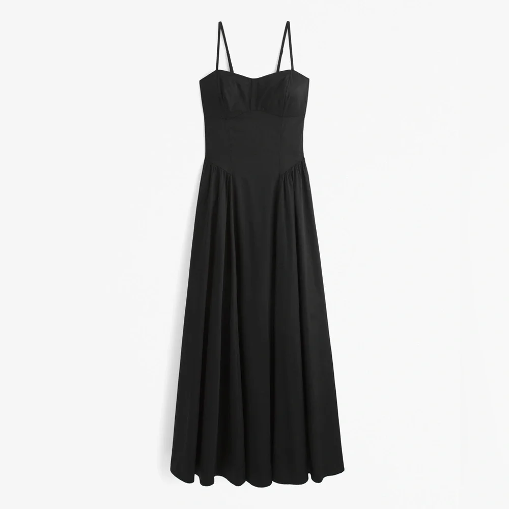 NWT Abercrombie & Fitch Black Dipped Waist Sweetheart Maxi Dress—Size LP